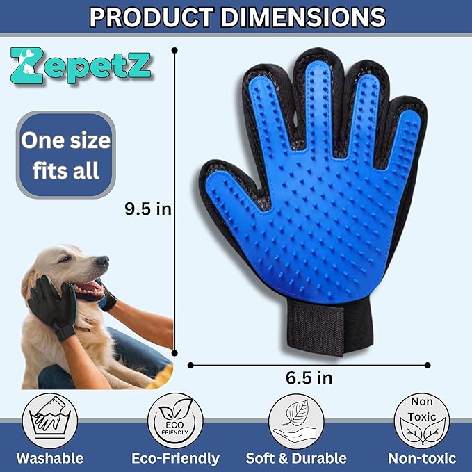 (Right Hand) Pet Hair Remover Glove – Blue, Reusable Grooming Glove for Dogs, Cats & Horses, Gentle Deshedding, Bathing & Massaging, Anti-Shedding Tool for Pet Hair Removal (Right Hand only)