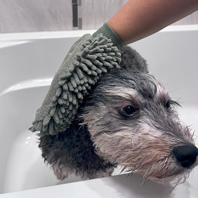 SPOT Clean Paws Chenille Microfiber Dog Towel Mitt - Super Absorbent, Quick-Drying, Washable, Double-Sided Glove for Wet Paws & Body, Durable, Odor-Free, Gently Massages & Dries, 9.5in x 7in