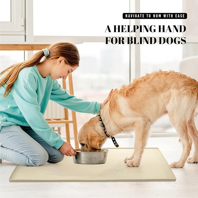 AVERYDAY 100% Waterproof Thicker Silicone Dog Food Mat, 0.63'' Raised Edge Bowl Mat for Food & Water, Non Slip Pet Feeding Placemat for Messy Drinkers, Perfect for Large Medium Small Breeds, 32"x24"