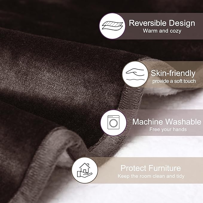 gogobunny Waterproof Bed Blanket, Reversible Sherpa Fleece Throw Blanket for Dog Puppy Cat, Furniture Cover Protects Bed Couch Sofa from Liquid Pee and Pet Fur (Dark Brown, 30x30 inches)