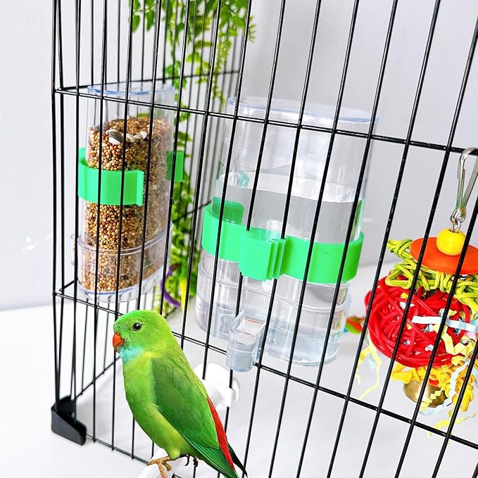 Automatic Bird Water Dispenser Parrot Water Feeder Bird Seed Food Container Parakeet Waterer Cockatiel Cage Accessories Automatic Feeding for Finch Lovebird Canary Small Birds(2Pcs)