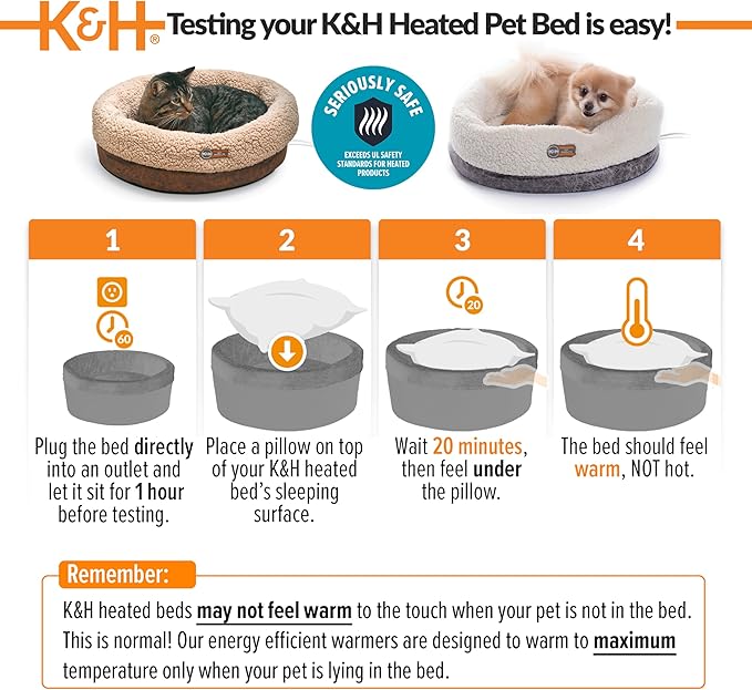 K&H Pet Products Heated Cat Bed Indoor, Thermo-Snuggle Cup Bomber Soft Heated Pet Bed for Large Indoor Cats and Small Dogs, Machine Washable, Waterproof Heated Pad, Safety Listed - 18 X 14in Gray