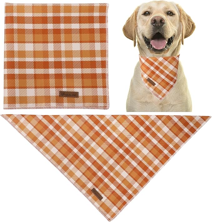 Fall Dog Bandana – Autumn Plaid Triangle Scarf for Small Medium Large Dogs, Soft Cotton Pet Bib for Halloween Thanksgiving, Adjustable Dog Kerchief for Daily Wear