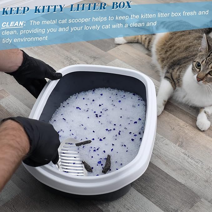 Meanplan 2 Pcs Cat Metal Litter Scoop Litter Scoop, Cat Accessories Scooper Stainless Steel Kitty Poop Sifting Cleaning for Litter Box, Metal Poop Sifter Pet Supplies