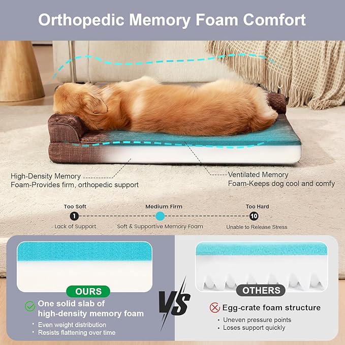 Orthopedic Dog Beds for Large Dogs, Memory Foam Dog Beds Large Sized Dogs, Washable Removable Cover, Nonskid Bottom, Waterproof, for Indoor, Outdoor, Crate ＆ Car Use, 36x27x6 Inches, Brown Grey