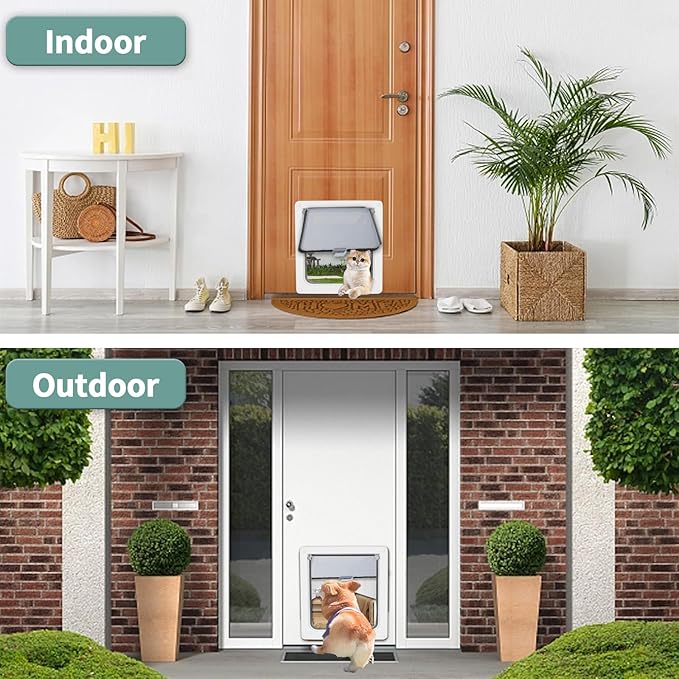 Small Doggie Door with Magnetic Locking Panel for Home Security - Durable & Weatherproof Outer Size 13.5x11.1in for Small to Medium Dogs, Cats, Pets. Easy to Install