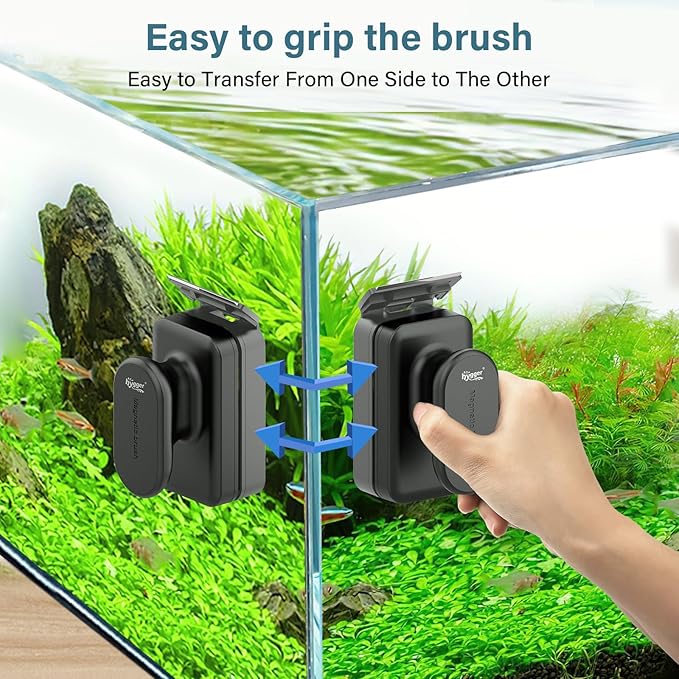 hygger Aquarium Magnetic Glass Clean Tool, Algae Scraper for 0.2-0.6 Inch Thick Fish Tank Floating Scrubber Brush with Two Detachable Blades (M)