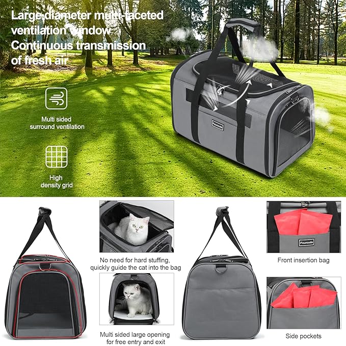 Airline Approved Dog Carrier.Cat Travel Carrier Dog Carrier Bag, Soft Sided Pet Bag up to 20 Lbs,Pet Carrier Soft-Sided Escape Proof with 4 Ventilated Windows (Black)