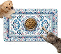 Dog Food Mat for Bowls, Absorbent Quick Dry Dog Cat Mats for Food and Water, Non-Slip Backing Pet Mat Pet Supplies - Blue Vintage Floral Pattern