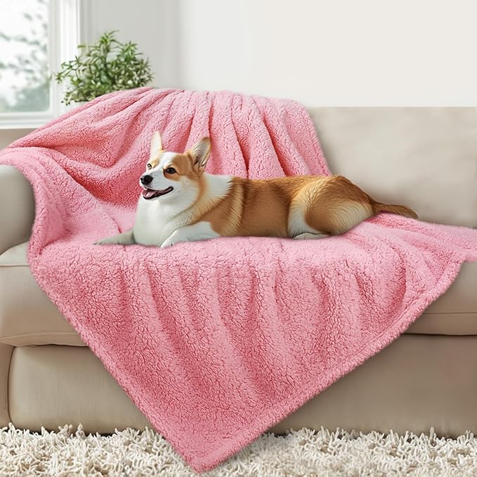Luciphia Waterproof Pet Blanket for Medium Large Dogs Soft Cat Sherpa Calming Thick Cover Leakproof Cozy Puppy Sofa Bed Car Couch Protector(Pink,41x31 inches)