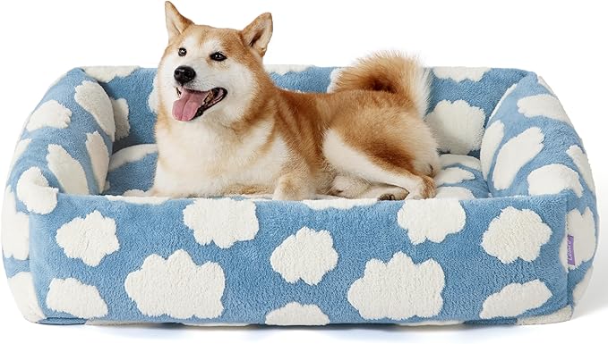 LE SURE Cute Dog Bed for Large Dogs - Washable Pet Beds,Cozy Rectangle Orthopedic Sofa with Jacquard Shaggy Plush & Anti Slip Bottom,36x27x8inches