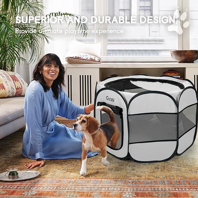 Pet Cat Playpen for Indoor Cats Enclosed, Puppy Dog Play Pen for Outdoor Travel Camping (Small Size, Light Grey)
