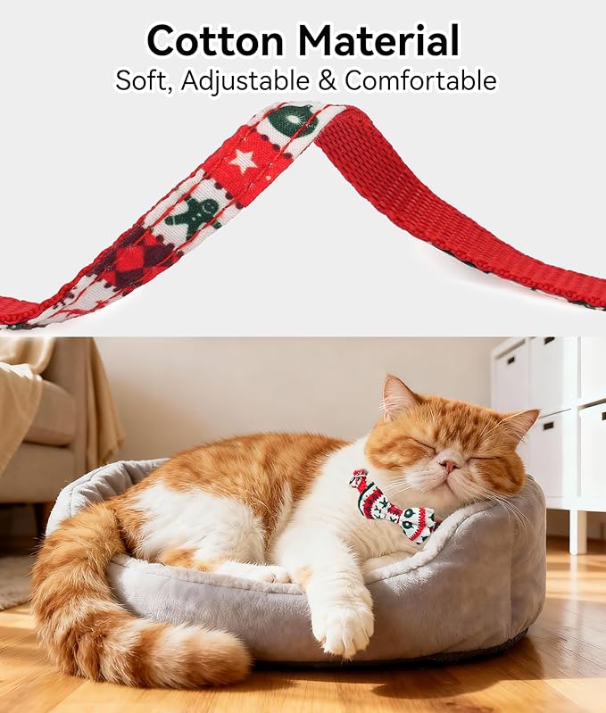 Joytale Upgraded Christmas Cat Collar with Bells, Breakaway Cat Collars with Bow Tie, 1 Pack Girl Boy Safety Plaid Kitten Collars, Christmas