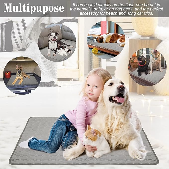 Washable Dog Cooling Mat Ice Silk Pet Self Cooling Pad Blanket for Indoor & Outdoor Car Seats (Grey, 28x22 in)