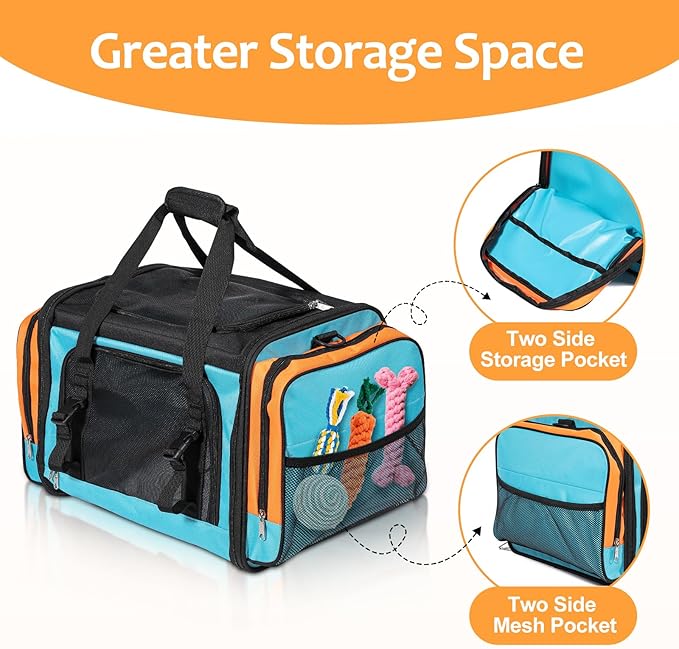 Discala Large Cat Carrier, Pet Carrier, Dog Carrier for Small Dogs, Cat Carrier Soft, Collapsible Large Pet Carrier for Traveling Indoor and Outdoor Uses - Blue 20"x13"x13"