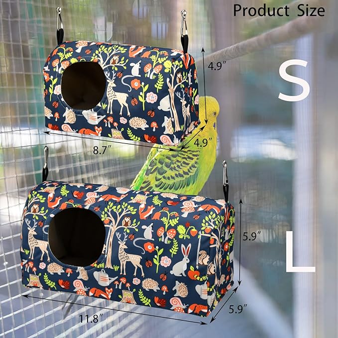 ShuRung Parrot Cockatiel Warm House Bird Nest Bed Winter Hanging Hammock Birds Sleeping Bed Parrot Hideway Bed Polyester Fabric for Parrot Parakeet Cockatiels Budgies Lovebird African Grey (S)