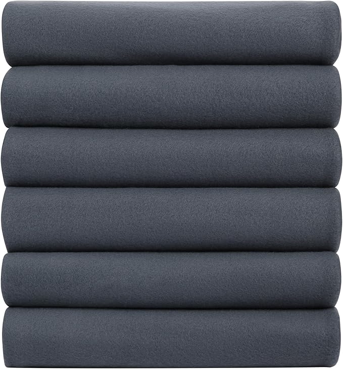 Fleece Throw Blankets Bulk Fleece Blankets Solid Wholesale Lightweight Warm Soft for Pet Bed Sofa Couch Office Wedding Gifts Travel Seasons (Mineral Grey,Pack of 6 50x60 Inches)