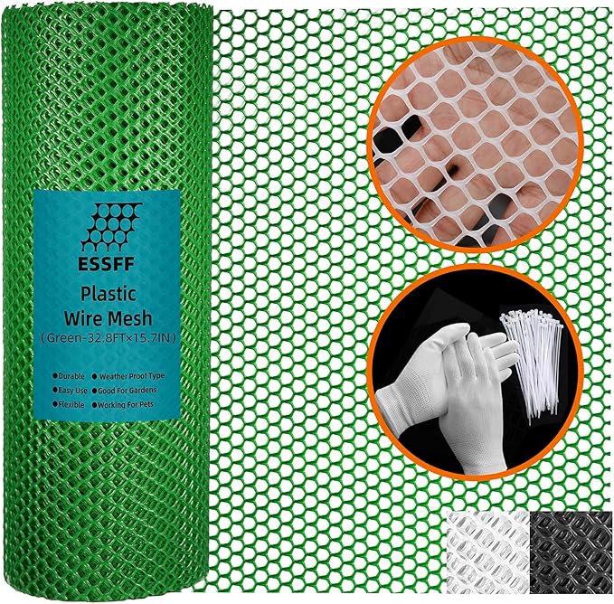 Pet & Garden Safeguard - 15.7IN x 32.8FT Roll - Green Plastic Netting, Multi-Use Decorative Fencing for Poultry, Dogs, Rabbits,Chicken and Snake Barrier
