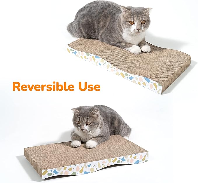 Cat Scratcher, Curved Scratch Pad, Durable Corrugated Cardboard Scratching Board for Indoor Cats, Heavy Duty, Double-Sided Usability, Recyclable with Catnip