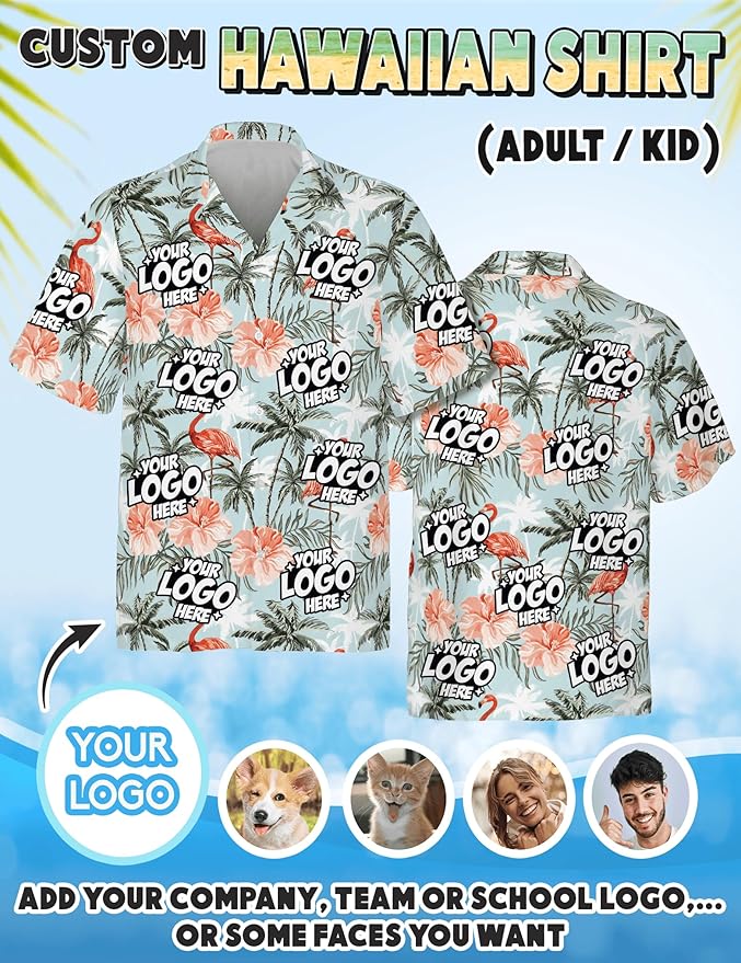 Custom Hawaiian Shirt with Face Photo Picture for Men Women Kids Youth Adult, Tropical Personalized Hawaiian Shirts Gift