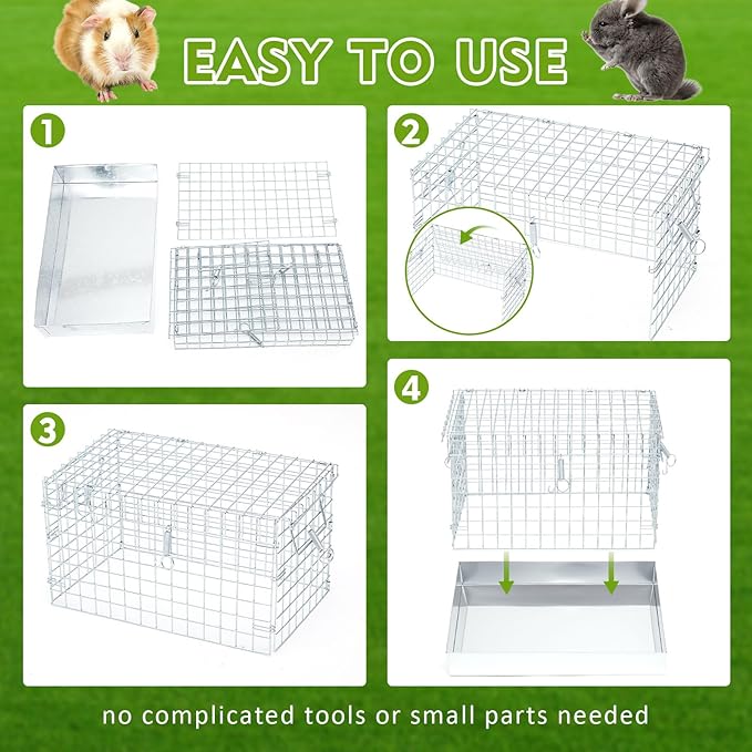 14 x 8 x 8 Inch 1 Hole Folding Guinea Pig Carrier Chinchilla Carrier Portable Hamster Travel Cage with Tray Handle for Rabbit Chick Bird Small Animal Transport Temporary Housing Pet Habitat
