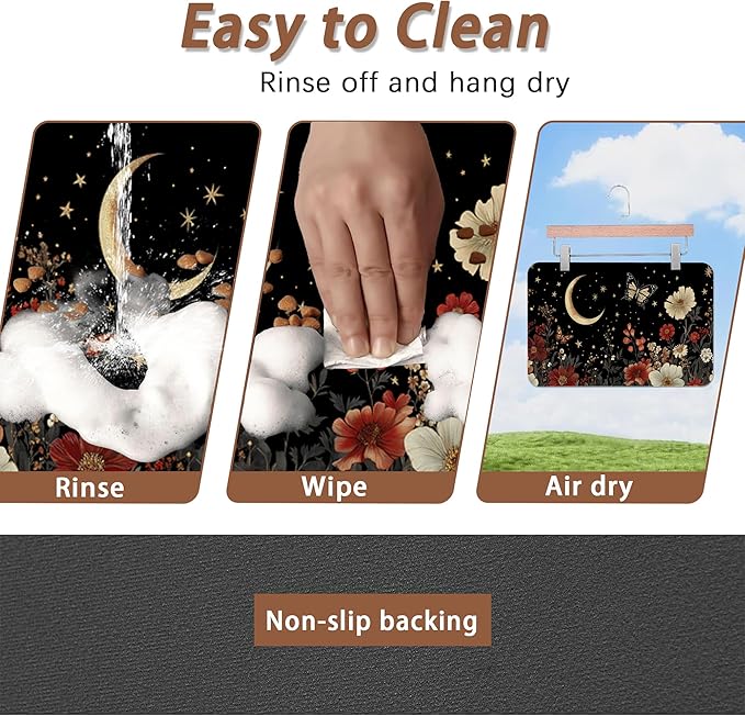 Moon Butterfly Pet Feeding Mat,Vintage Garden Luxury Absorbent Quick-Dry Cat Dog Food and Water Bowl Mats,Non-Slip Rubber Backing Mat,Cat Dog Accessories Supplies 16"x24"