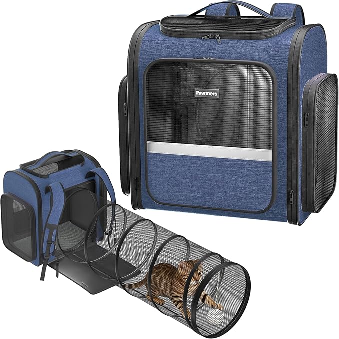 Cat Carrier Backpack with Detachable Play Tunnel, 2 in 1 Cat Tunnel Backpack Suitable for Carrying & Playing, Expandable Pet Carrier for Small Medium Kitten Puppy, Suitable for Travel Hiking Camping