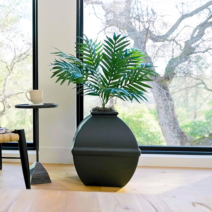 Good Pet Stuff Hidden Litter Box Planter, Decorative Cat Litter Enclosure with Carbon Filter, Artificial Plant, Easy Clean, Indoor Design, Courtyard Square Style, Base Kit, Black Suede