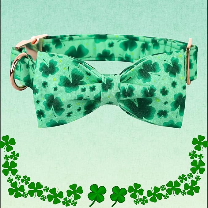Lionheart glory Clover Dog Collar, Adjustable Dog Collar with Bowtie, Pet Gift Collar for Dog Soft Bowtie Dog Collars for X-Small Puppy
