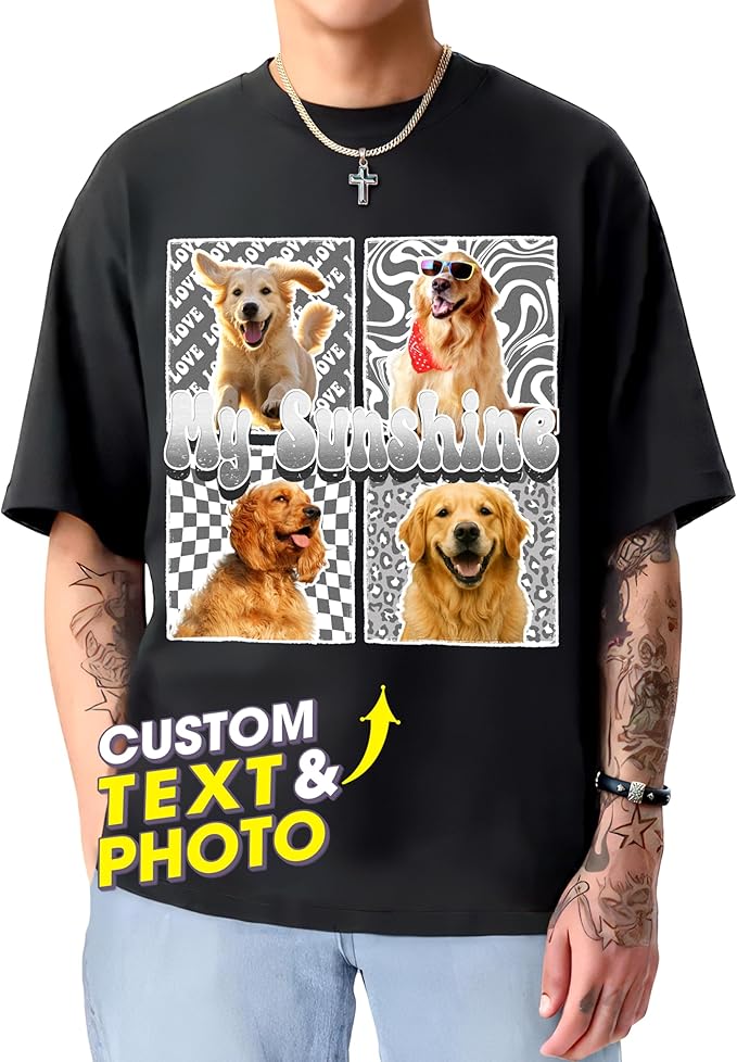 H-DEWALL Custom Shirts Custom Bootleg Rap Shirt for Him Custom Face Shirt with Photo Pet Custom Tees Gift for Dog Cat Lover