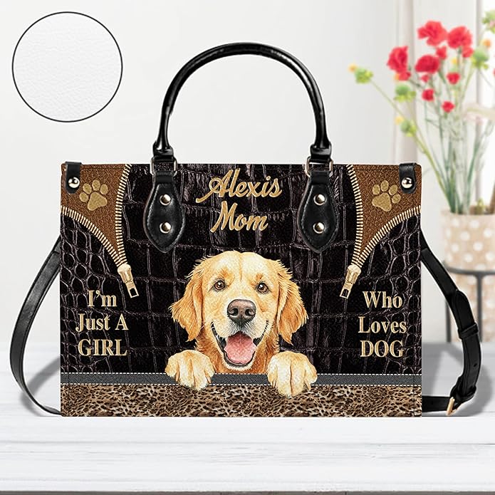 Personalized Pet Mom Leather Handbag – Custom Name Dog Cat Photo Purse, Pet Lover Gifts for Women, Christmas