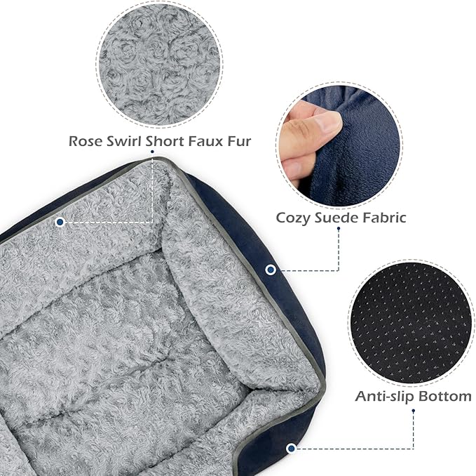 INVENHO Small Dog Bed Rectangle Washable Orthopedic Soft Calming Sleeping Durable Pet Cuddler with Anti-Slip Bottom