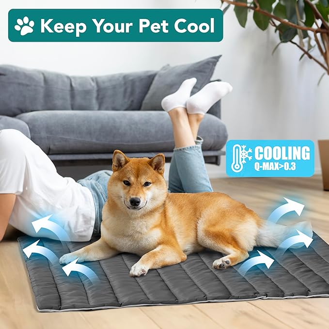 PetAmi Cooling Mat for Dog, Premium Pet Cooling Blanket for Crate Kennel, Indoor Cat Cool Sleeping Pad, Q-MAX Cold Sofa Couch Cover for Summer, Gray/Light Grey, Medium (29x40)