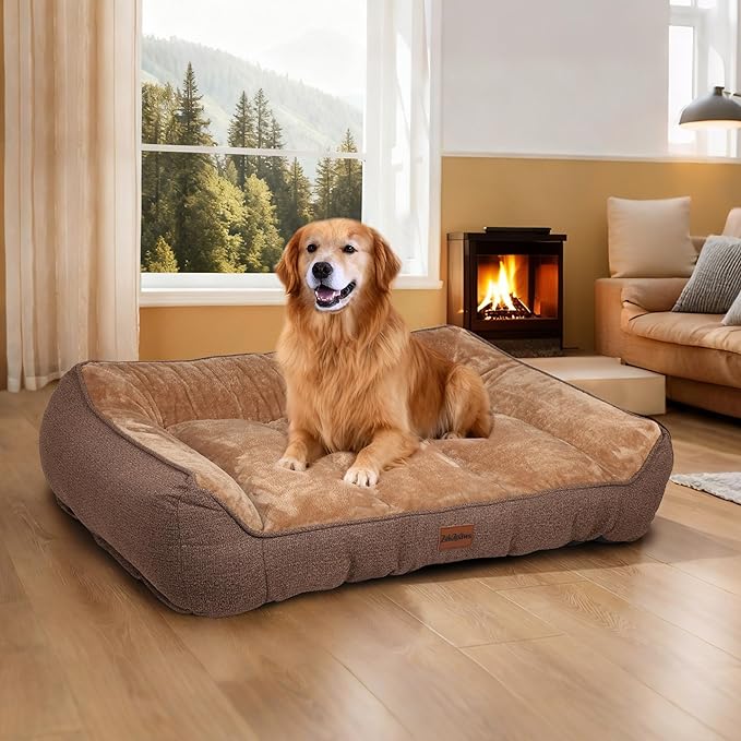 Orthopedic Dog Bed for Extra Large Dogs - Extra Thick Supportive Dog Couch Bed, Pet Beds Sofa with Waterproof Washable Cover & Non-Slip Bottom, Brown, 42x30 Inch