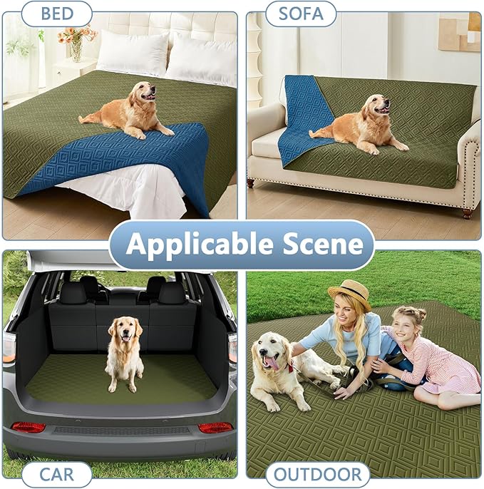 hyha Waterproof Dog Blanket, Soft Pet Bed Blankets, Waterproof Sofa Couch Cover for Dogs Washable, Reversible Pet Couch Covers for Sofa Furniture (30x90 Inch, Green/Navy Blue)