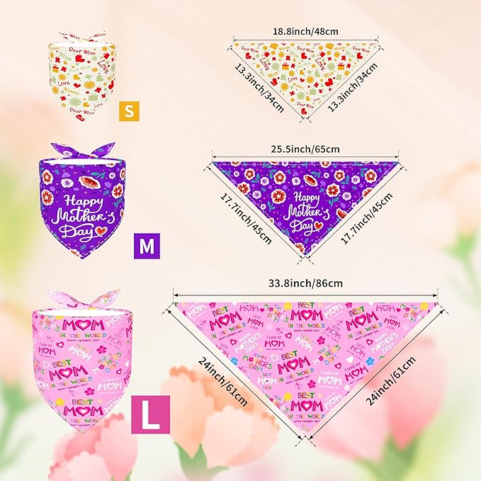 30 Pcs Mothers Day Small Dog Bandanas Bulk 25 Inch Love Mom Dog Bandanas for Medium Dogs Breed Best Mom Dogs Bandana Large Cats Grooming M