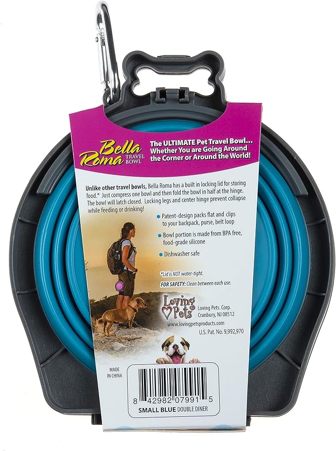 Loving Pets 73807991: Travel Double Diner Dog Bowl, Blue Sm