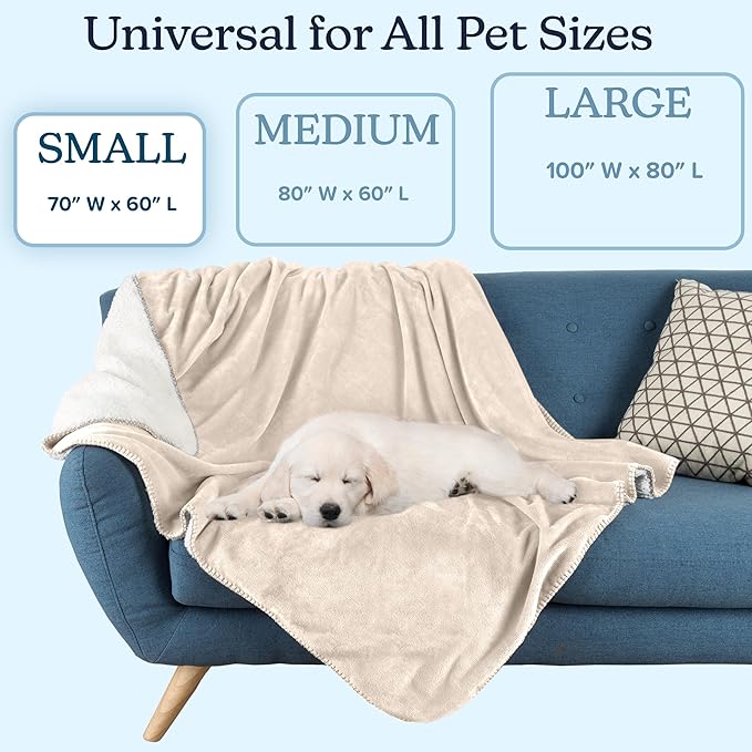 PETMAKER Dog Blanket - 60x70in Reversible Sherpa Blanket - Throw Blankets for Bed, Couch, Crate, or Car - Machine Washable Puppy Essentials (Cream)