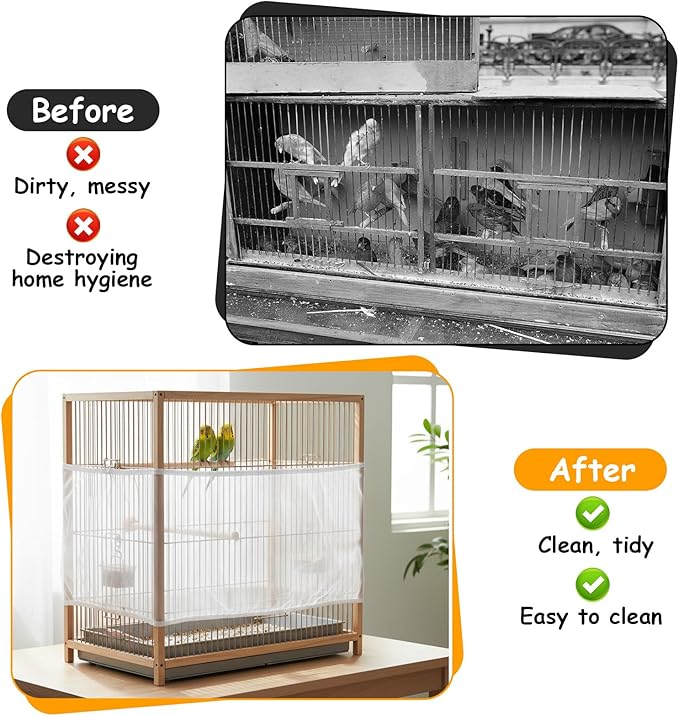 Bird Cage Seed Catcher, Adjustable White Bird Cage Net Birdcage Cover Skirt Nylon Mesh Netting, Stretchy Birds Cages Guard for Parrot Parakeet Macaw African Any Cages Cover