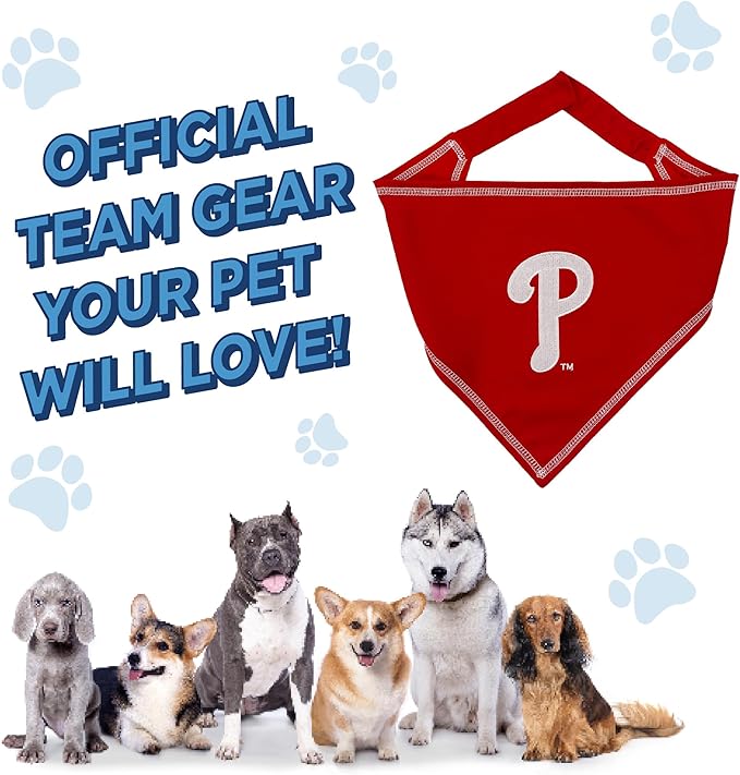 Pets First MLB Philadelphia Phillies TIE Bandana, Large/X-Large. Dog Bandana Scarf Bib for Pet Cat Dog. The Ultimate Game-Day, Party Bandanna, Birthday Event