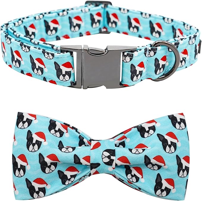 Dog Collar, Christmas Dog Collar Plaid Pet Collar Bow Holiday Bows Girl Boy Puppy Collar Adjustable Pet Collar for Medium Dogs
