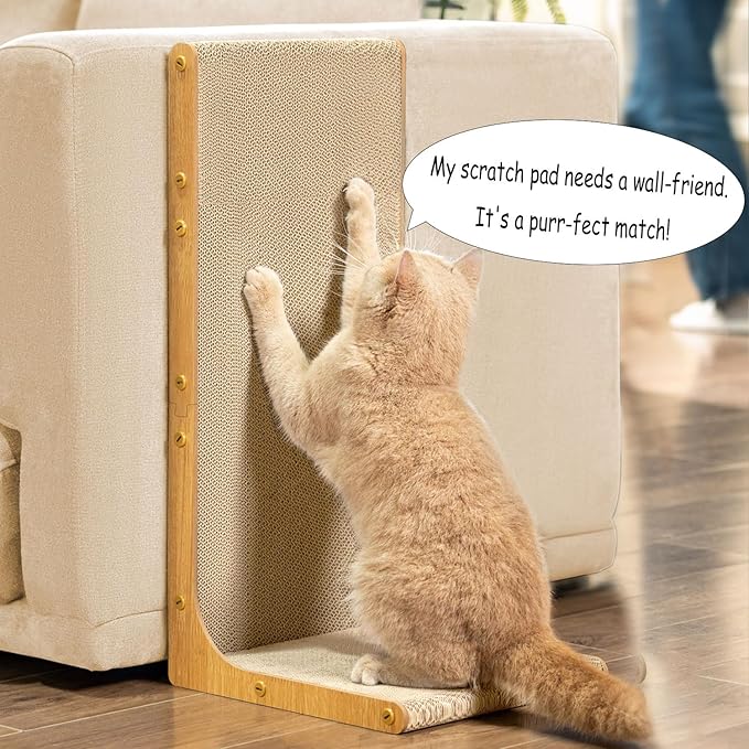 Cardboard Cat Scratcher,23 Inch L Shape Scratch Pad Wall Mounted,Vertical Scratching Board, Durable Cardboard to Protect Furniture for Indoor Cats,Wood Grain Large,2-Pack