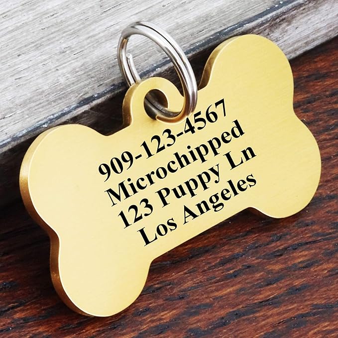 Ultra Joys Custom Personalized Pet ID Tag - Brushed Stainless Steel Bone Tag, Small