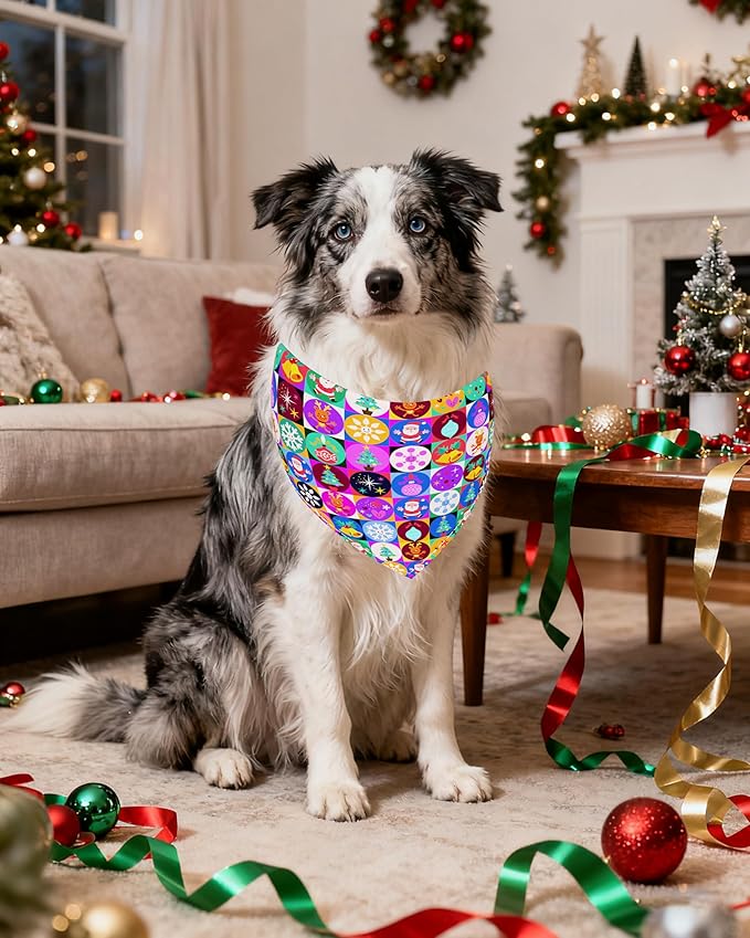 PET SHOW 50 Pack Christmas Big Dog Bandanas Bulk XL Washable Happy New Year Triangle Bibs for Medium Large Dogs Girl Boy Xmas Kerchief Set Pet Scarves Holiday Grooming Accessories