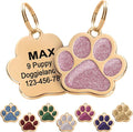 Paw Shape Dog ID Tag Stainless Steel Custom Laser Engraved, Cute Bling Glitter Pet Name Tags Personalized with Durable Engraving (Gold Sparkly Paw)