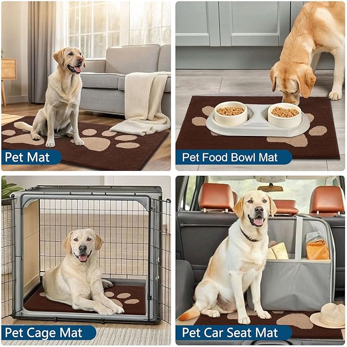 Buganda Dog Door Mat for Muddy Paws, Absorbent Dirt Trapper Washable Indoor Doormats, Non Slip Low-Profile Mud Mat for Dogs, Front Entrance Doormat for Inside Floor (59x35 Inches, Brown)