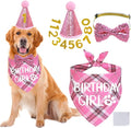 STMK Dog Birthday Outfits, Multi Size Dog Birthday Hat Dog Birthday Girl Bandana Bow Tie Birthday Numbers for Large Extra Large Dogs Pets (Pink, X-Large)