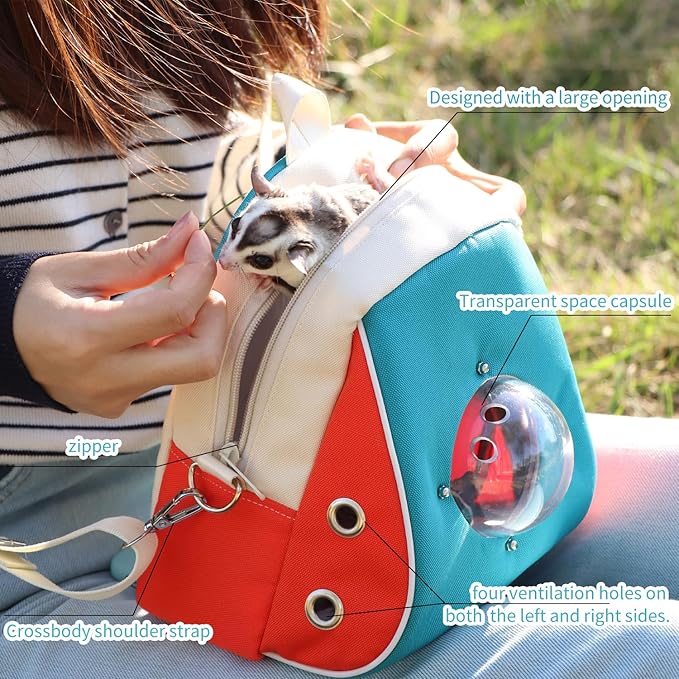 Small pet Carrier with Breathable Design Featuring Shoulder Straps and Panoramic Windows, Suitable for Hamsters, Rats, Squirrel, Sugar Gliders, Birds(Color Blocking)