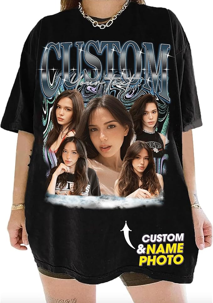 NAZENTI Custom Bootleg Rap Tee, Custom T-Shirts with Picture, Retro Custom Bootleg, Valentine's Gifts for Him Her