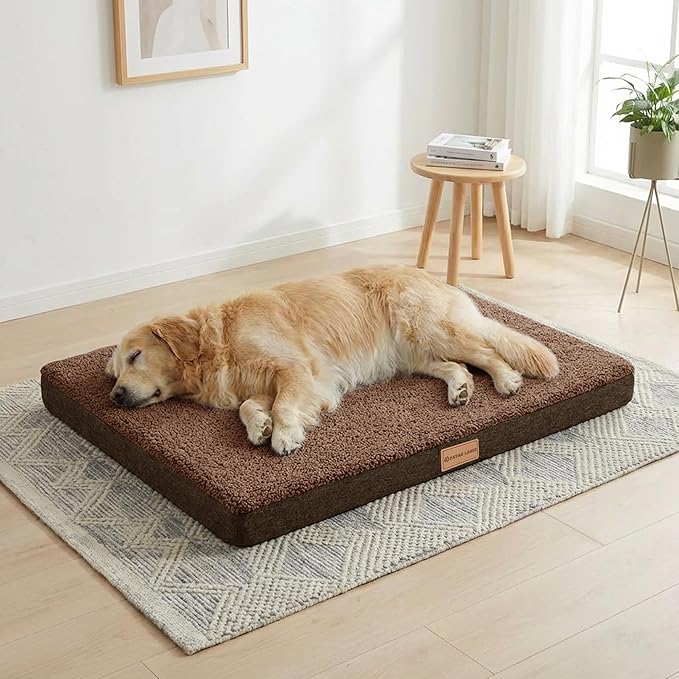 Patas Lague Orthopedic XL Dog Bed Large Sized Dog 48''X30'', Soft Waterproof Egg Crate Foam Large Pet Crate Beds Mat with Removable Washable Cover and Non-Slip Bottom, Brown